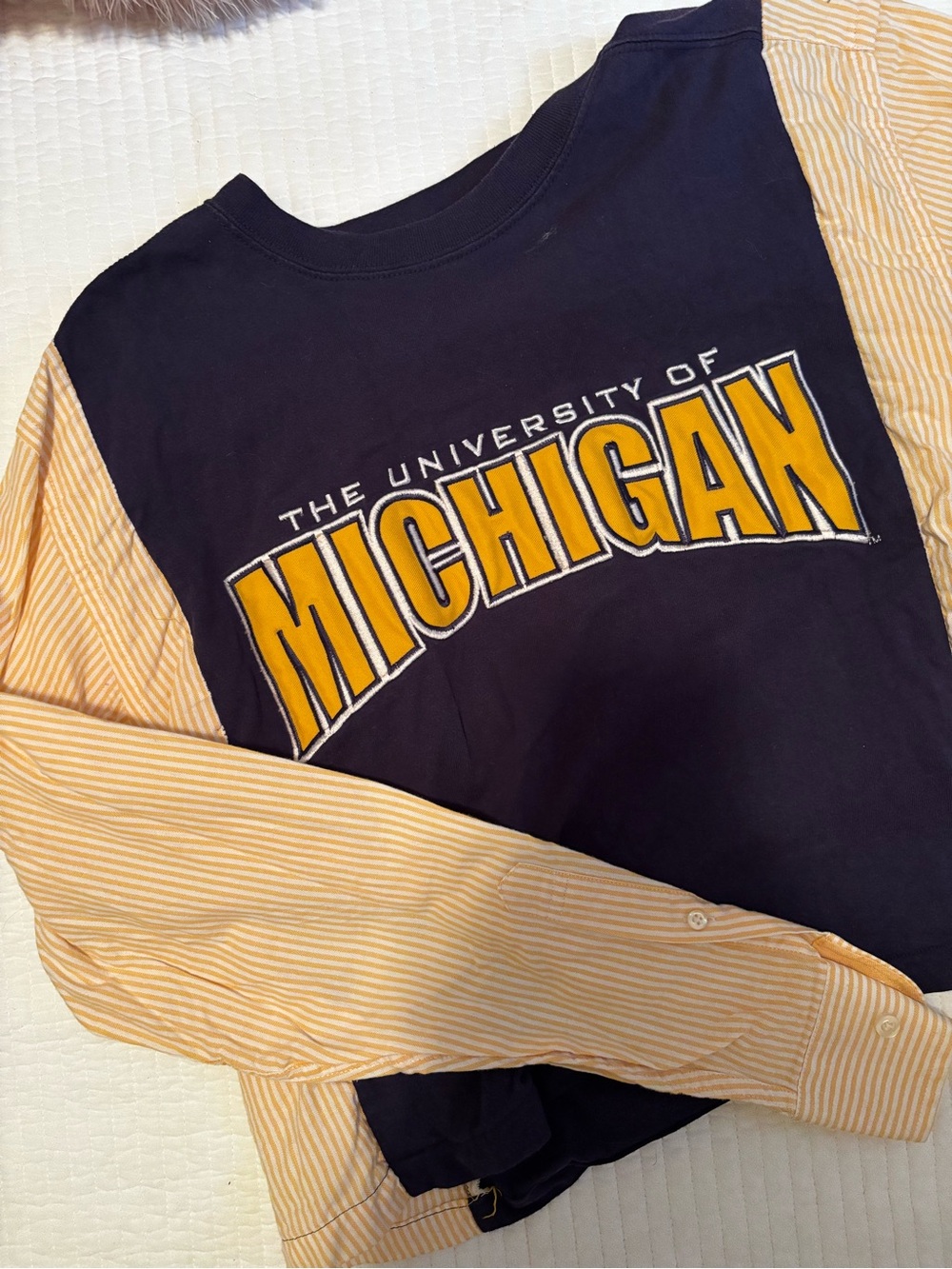 Pro Player Navy Long-Sleeve Shirt with Yellow Michigan Graphic